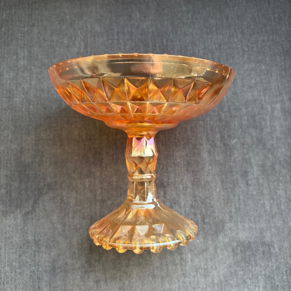 Jeannette Vintage Glass Marigold Compote Or Candy Dish Windsor Beaded Pattern
